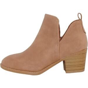 Trendsup Womens Size 7.5 Brown Faux Leather 2.5" Block Heel Pull On Ankle Boots